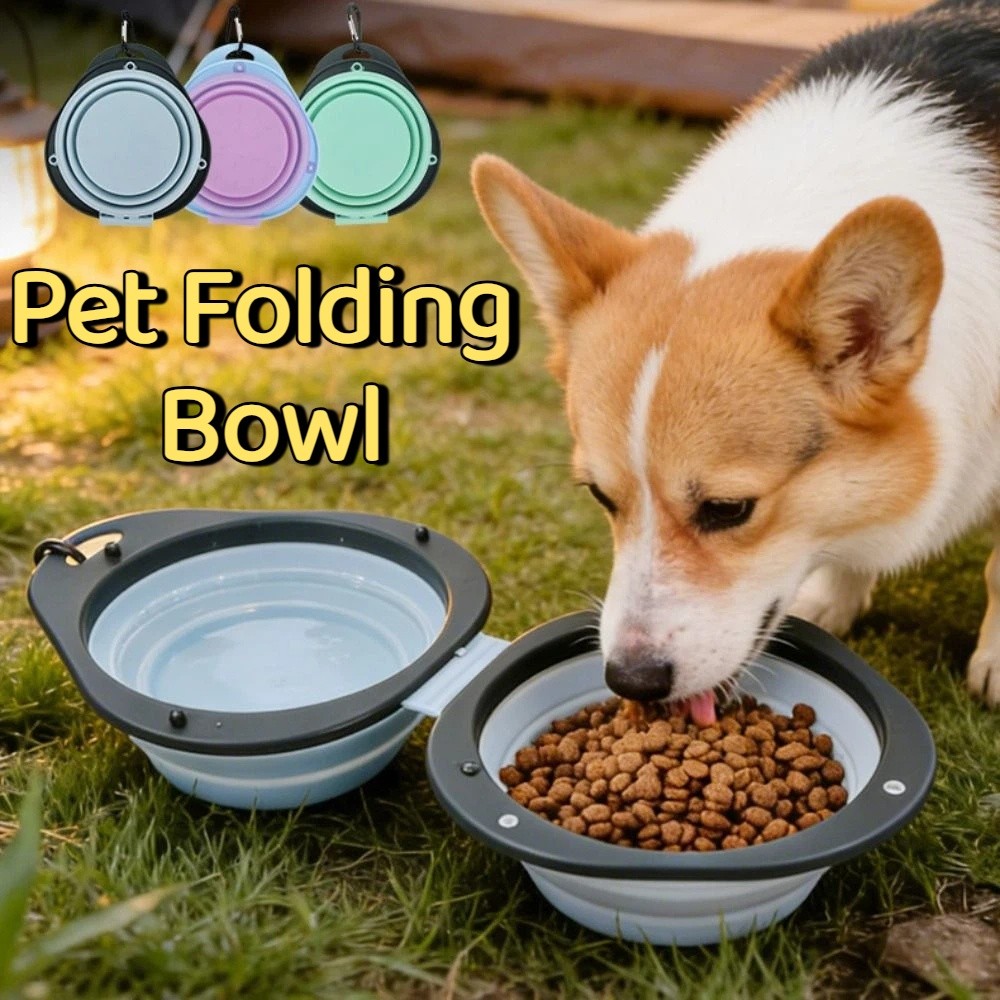 Slow Feeder Dog Bowl - Portable Pet Folding Bowl Double Bowl